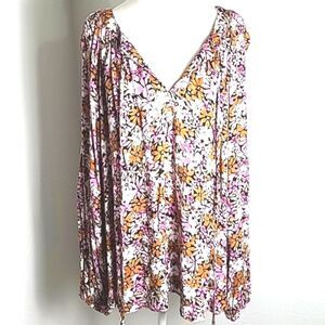 Emily Wonder Fall Bouquet Top, Pink, White, Rust, Tie & Loophole, Size 2X, NWT